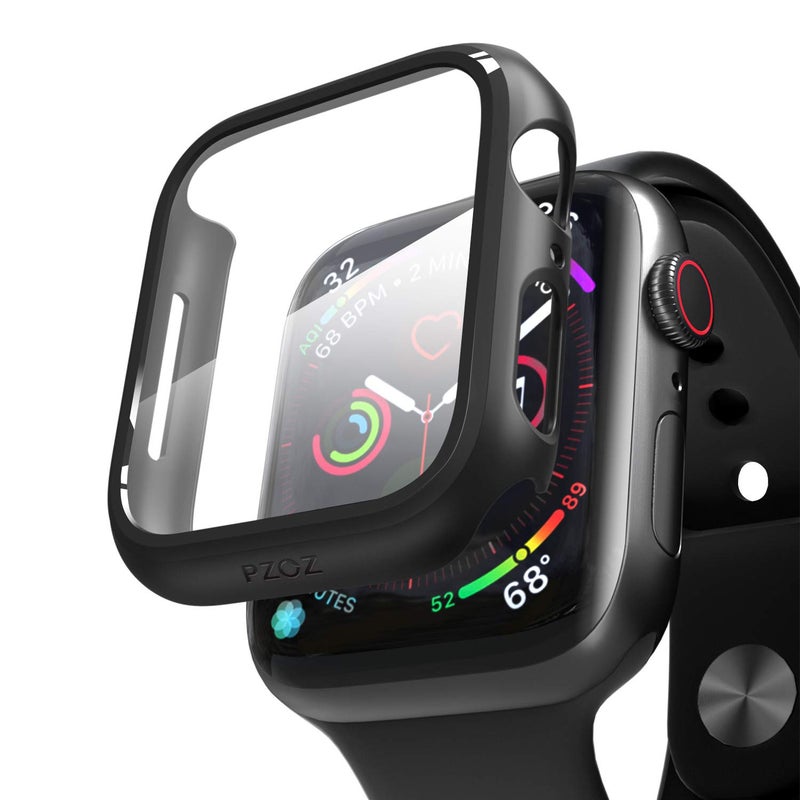 pzoz Compatible for Apple Watch Series SE2 /6/5 /4 /SE 44mm Case with Screen Protector Accessories Slim Guard Thin Bumper Full Coverage Matte Hard Cover Defense Edge for iWatch Women Men GPS (Black) - Image 1